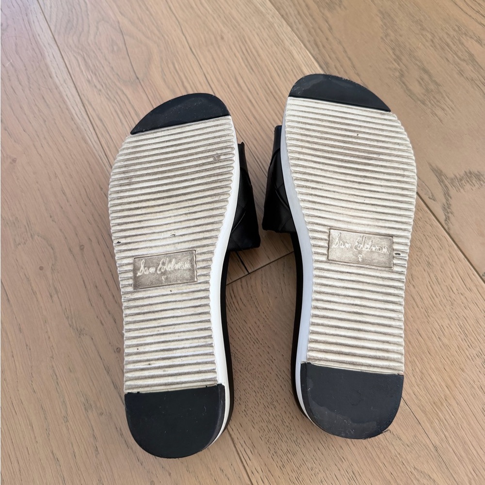 Sam Edelman Black Woven Slide Sandals with Gold Logo - Picture 5 of 5